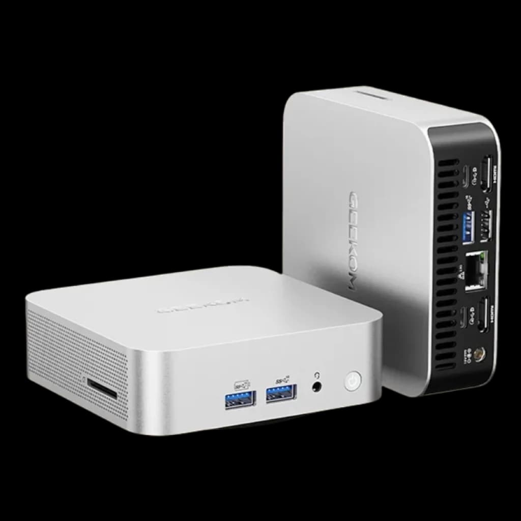Mini PC GEEKOM A8 com caixa em alumínio prateado