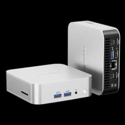 Mini PC GEEKOM A8 com caixa em alumínio prateado