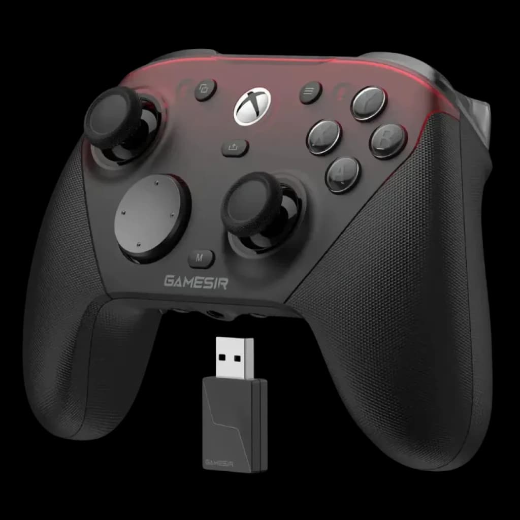 Vista a 45 grados del GameSir G7 Pro Negro con dongle 2,4 Ghz incluido