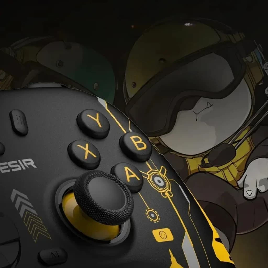 GameSir Nova 2 Lite Édition Panda - Manette noire avec accents jaunes, boutons A B X Y en surbrillance, stick analogique texturé, motif panda stylisé