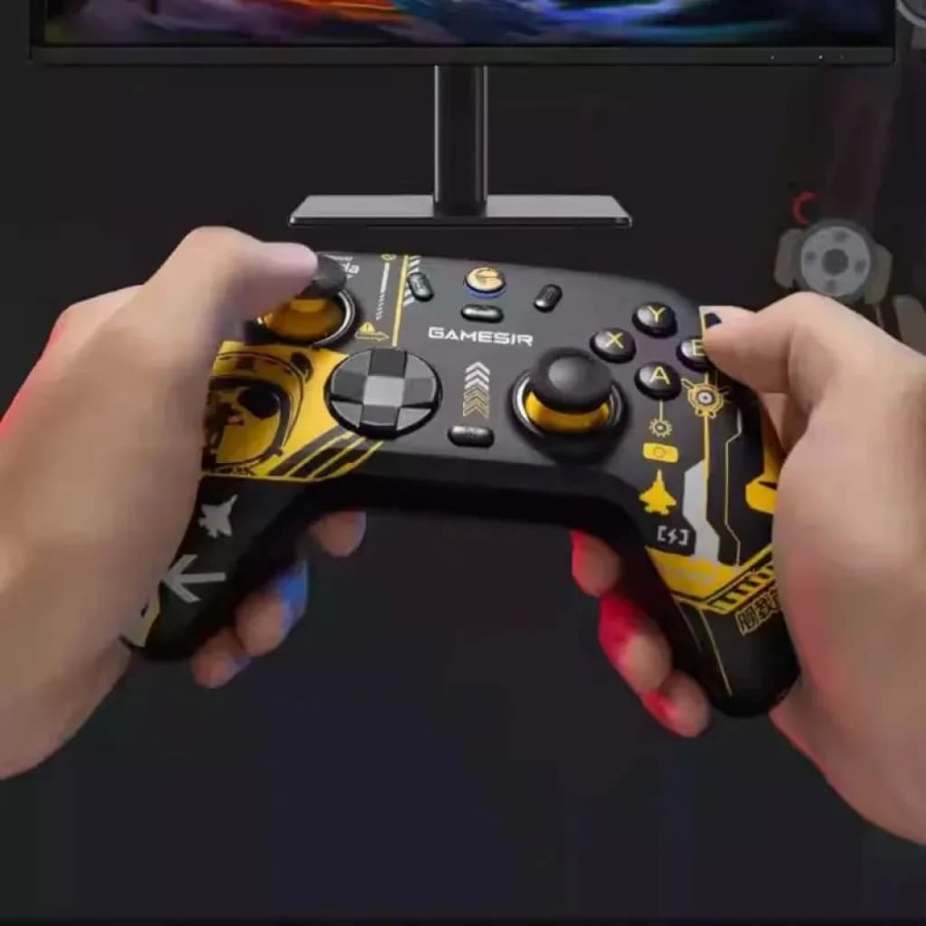 GameSir Nova 2 Lite Édition Panda manette noire et jaune avec joysticks asymétriques, croix directionnelle métallique, boutons A B X Y et design futuriste