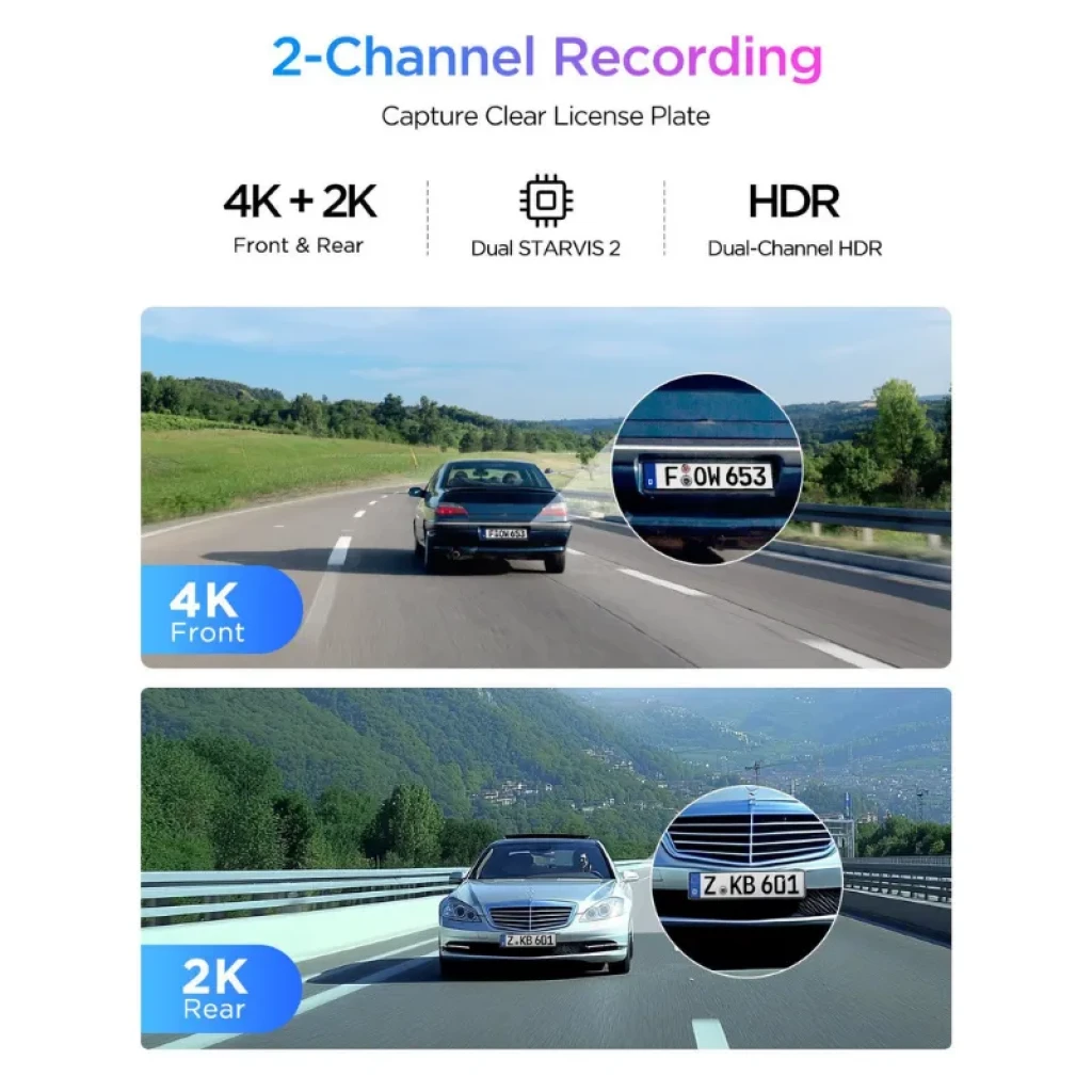 Caméra embarquée double VIOFO A329S 2CH avec capteur Sony STARVIS 2, enregistrement 4K à 60 images par seconde et port pour SSD - Ítem1