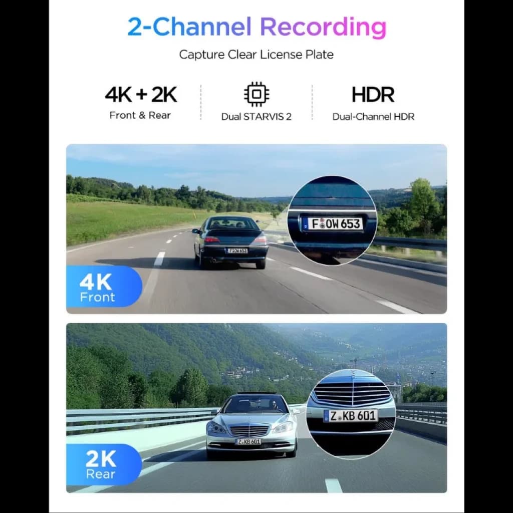 VIOFO A329S double enregistrement 4K avant et 2K arrière, HDR, capteurs STARVIS, capture nette des plaques, WiFi 6, deux canaux pour conduite sécurisée
