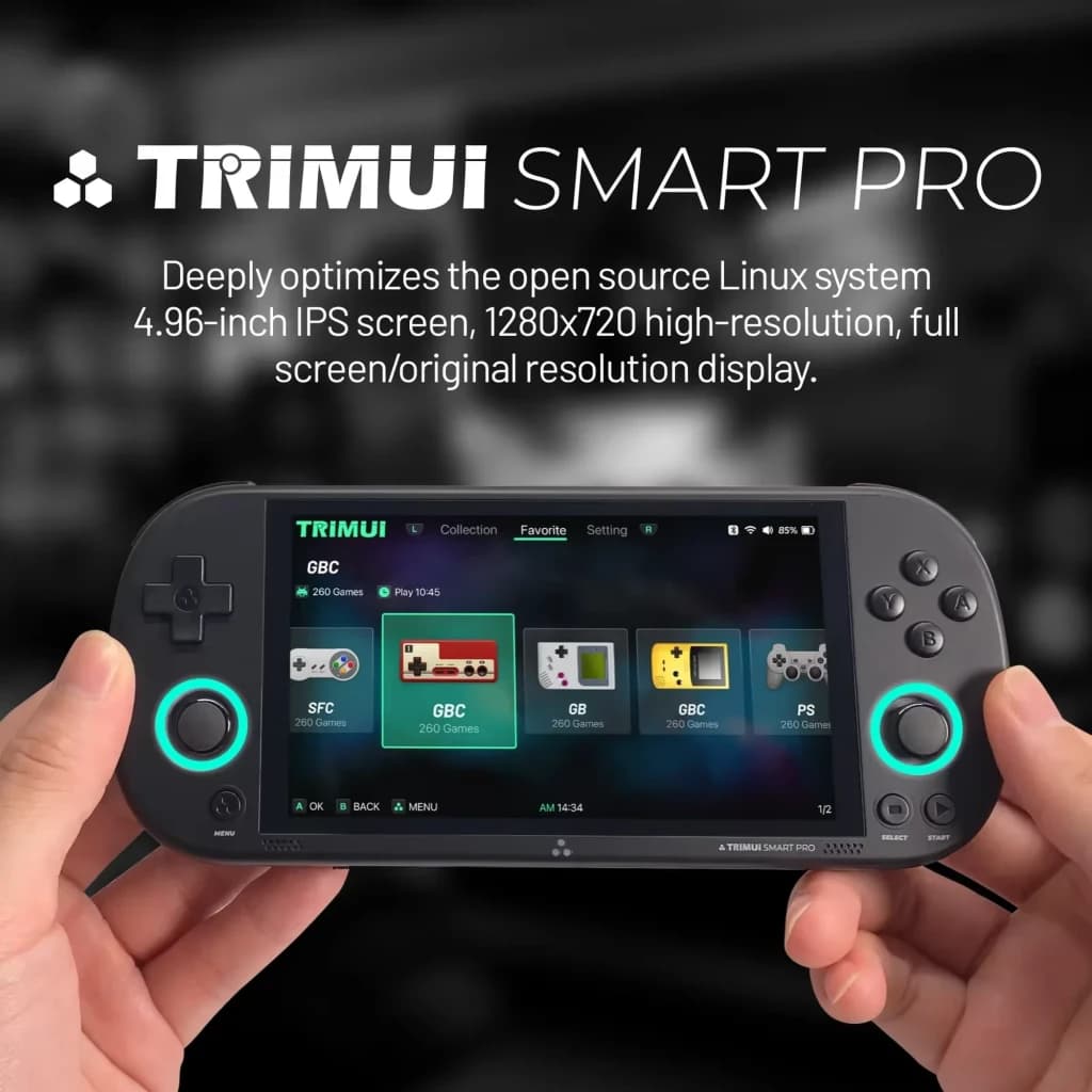 Trimui Smart Pro sem cartão SD Branco – consola retro portátil com ecrã IPS 4,96 pol 1280x720, botões iluminados, analógicos duplos e altifalantes