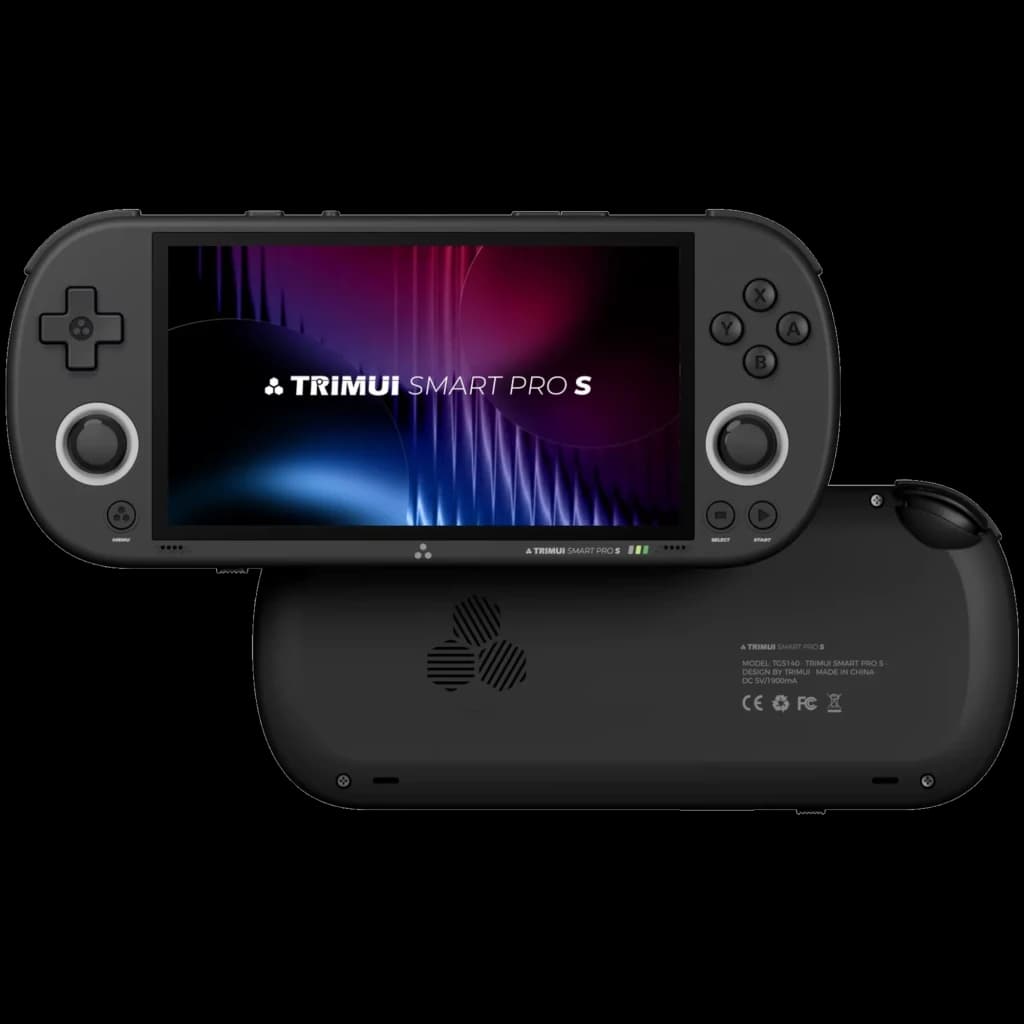 Trimui Smart Pro S TG5050 preto sem SD, consola retro portátil com ecrã widescreen, botões ABXY, direcional, analógicos duplos e acabamento fosco elegante