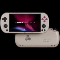 Trimui Smart Pro S TG5050 cinzento, consola retro portátil com ecrã largo, botões D-pad e ABXY em rosa, dupla disposição frontal e traseira, sem cartão SD