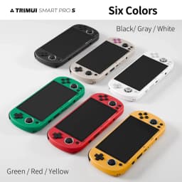 Trimui Smart Pro S TG5050 cinzento com ecrã largo, botões ABXY, analógicos duplos e D-pad; corpo compacto, bordas arredondadas, acabamento fosco sem cartão