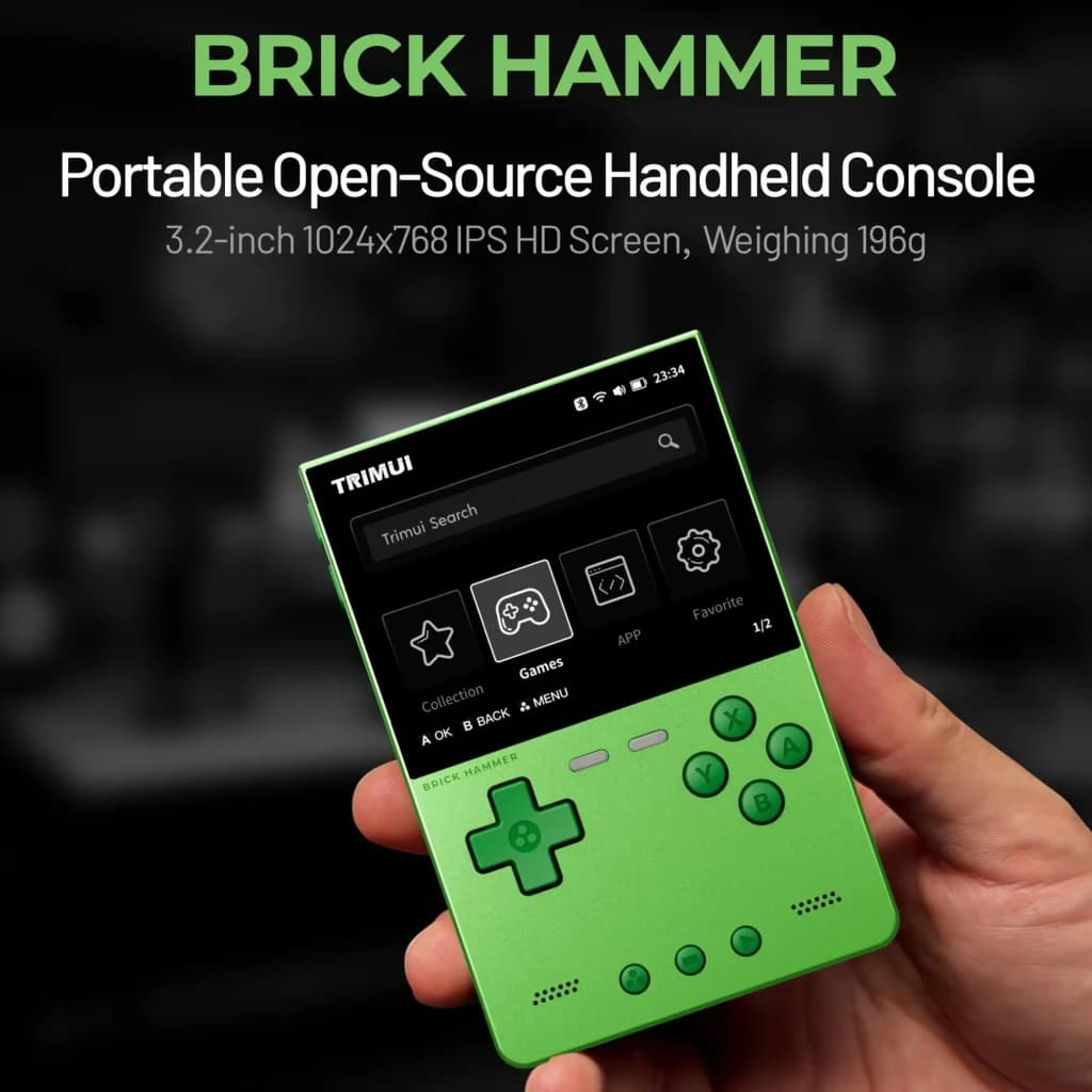 Trimui Brick Hammer Metal Preto sem cartão SD, consola retro portátil com ecrã IPS 3,2 pol 1024x768, botões D-pad e ação frontais, corpo metálico