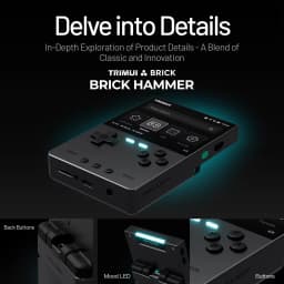 Trimui Brick Hammer Metal Preto sem cartão SD: consola retro portátil em metal, tela ampla, botões frontais e traseiros, LED de status e portas laterais