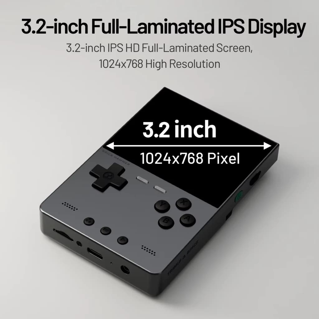 Trimui Brick Hammer Metal Preto sem cartão SD, consola retro com ecrã IPS laminado de 3,2 pol, 1024x768, corpo metálico, botões frontais e porta USB-C