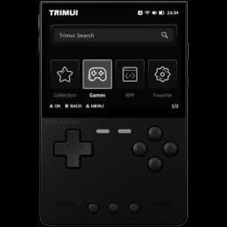 Trimui Brick Hammer Metal Preto sem cartão SD, consola retro portátil em metal, tela preta, botões A B X Y, direcional em cruz e interface de jogos onscreen
