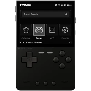 Trimui Brick Hammer Metal Negro consola retro sin SD Card con pantalla frontal, cruceta, cuatro botones A B X Y, start select y altavoces inferiores