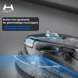 Robô limpador de vidros HUTT DDC55 Pro com cabeça transparente, pulverização ampla de 120 graus e almofada circular cinzenta para limpeza profunda