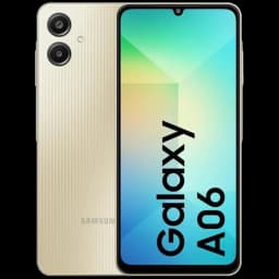 Samsung Galaxy A06 4G or avec écran bord à bord, encoche en goutte, dos texturé doré et double appareil photo arrière vertical, 4 Go RAM, 64 Go stockage