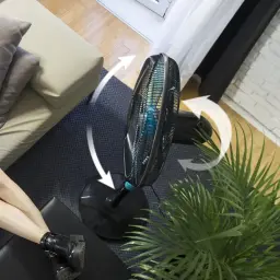 Cecotec EnergySilence 510 Preto 40 W ventilador de pé com grelha preta, pás azuis, base redonda estável e função de oscilação indicada por setas
