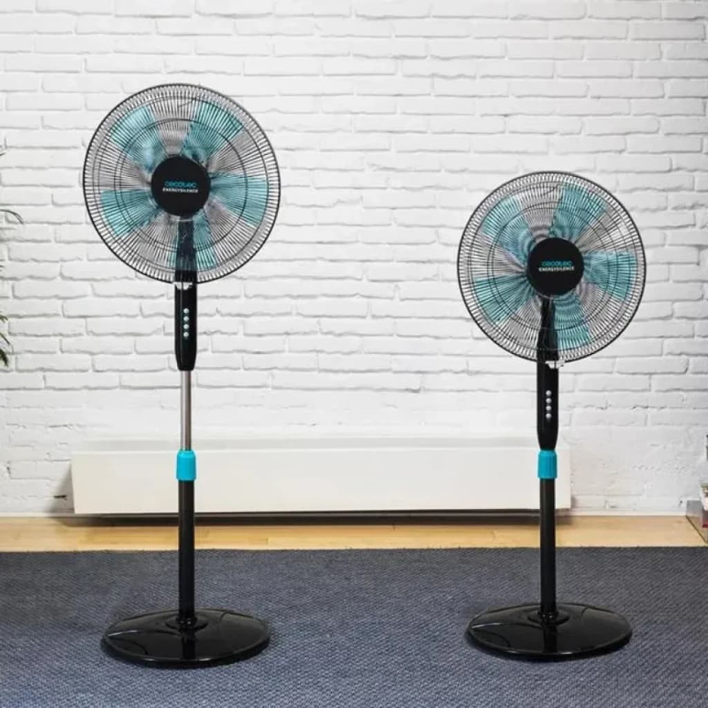 Cecotec EnergySilence 510 Preto 40 W ventilador de pé com hélices azuis, grelha metálica, altura ajustável, base redonda estável e painel de botões