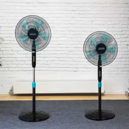 Cecotec EnergySilence 510 Preto 40 W ventilador de pé com hélices azuis, grelha metálica, altura ajustável, base redonda estável e painel de botões