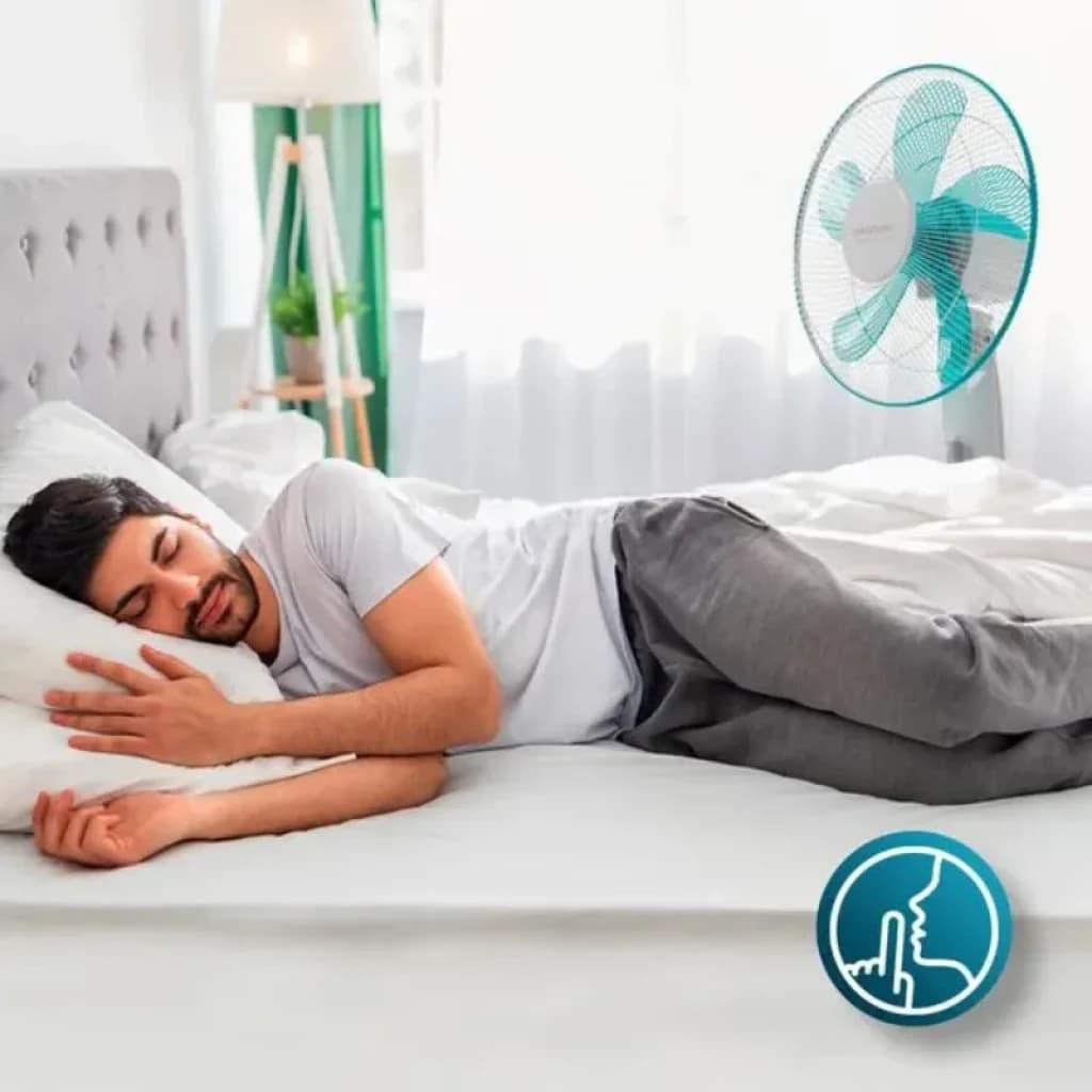 Cecotec EnergySilence 520 Power Branco 50 W ventilador de pé com grelha azul, base estável e funcionamento silencioso, ideal para refrescar o quarto