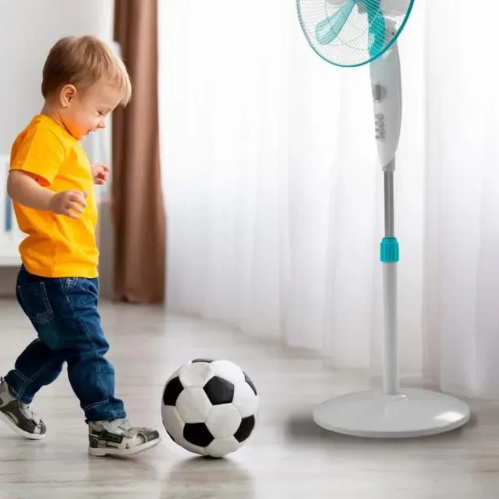 Cecotec EnergySilence 520 Power Branco 50 W, ventilador de pé com base redonda estável, haste ajustável, grelha branca e pás verdes translúcidas