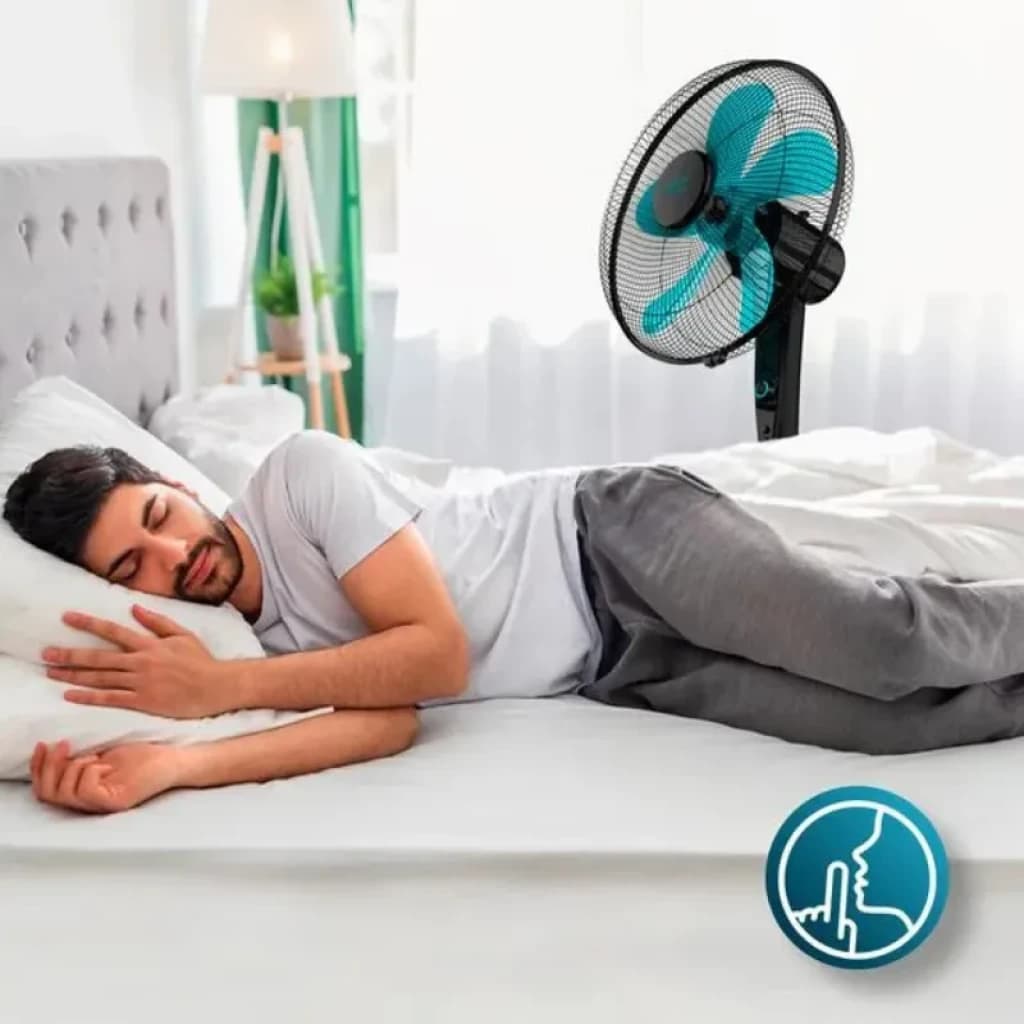Cecotec EnergySilence 520 Power Preto 50 W, ventilador de pé com pás azuis, grelha preta e haste ajustável, design silencioso ideal para quarto