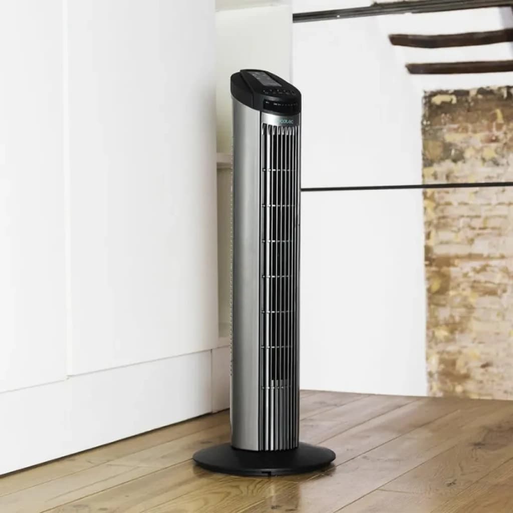 Cecotec EnergySilence 890 Skyline ventilador de torre en color gris y negro, diseño alto y delgado con rejilla vertical y base redonda estable