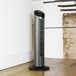 Cecotec EnergySilence 890 Skyline ventilador de torre en color gris y negro, diseño alto y delgado con rejilla vertical y base redonda estable