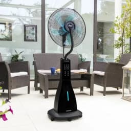 Cecotec EnergySilence 690 Freshessence - Ventilador de pie negro con panel táctil, aspas azul turquesa, rejilla metálica, base con ruedas y luz LED frontal
