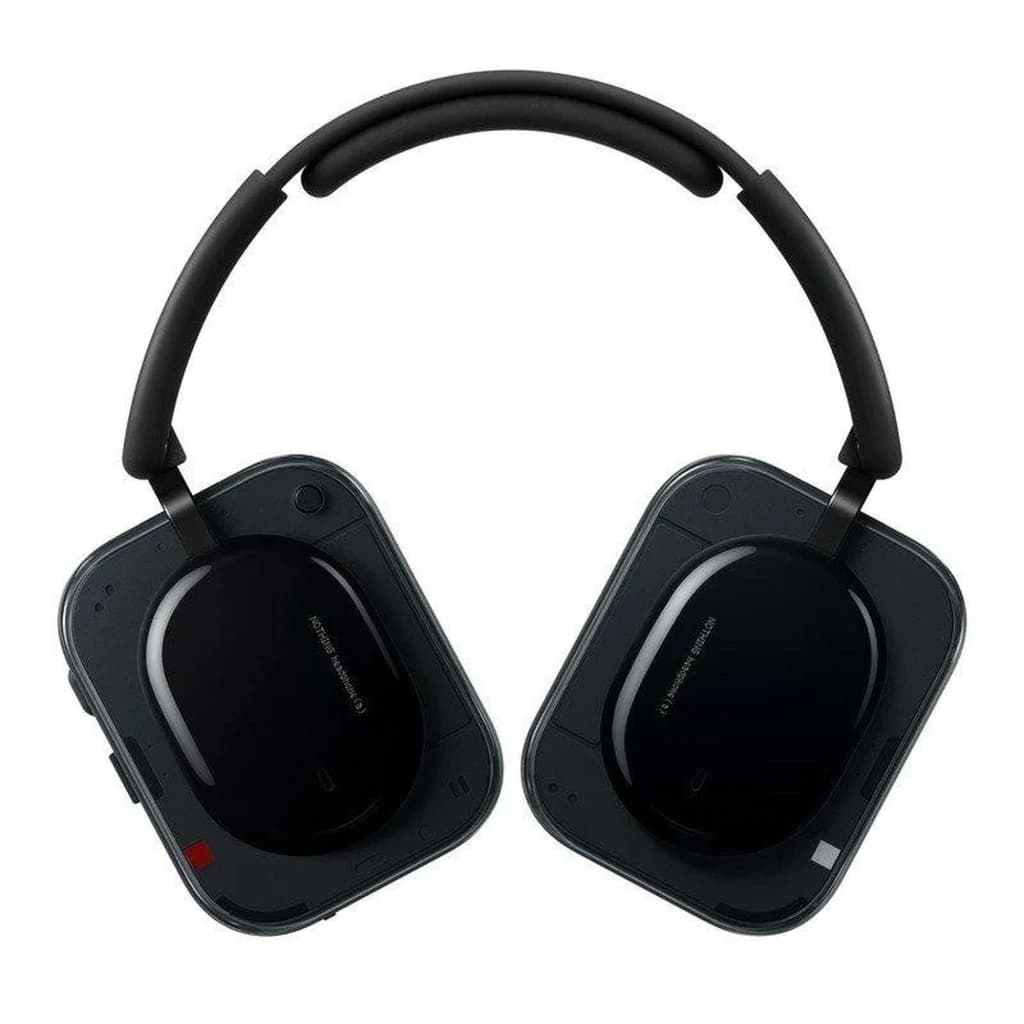 Nothing Headphone a Preto com diadema acolchoada, auscultadores quadrados pretos com detalhes transparentes, almofadas macias e acabamento brilhante