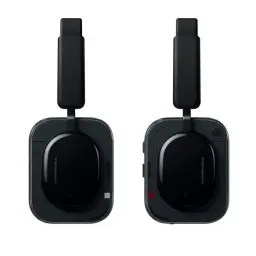 Nothing Headphone (a) Preto com diadema acolchoada, almofadas ovais brilhantes, detalhes L e R visíveis, botões laterais e acabamento minimalista em preto