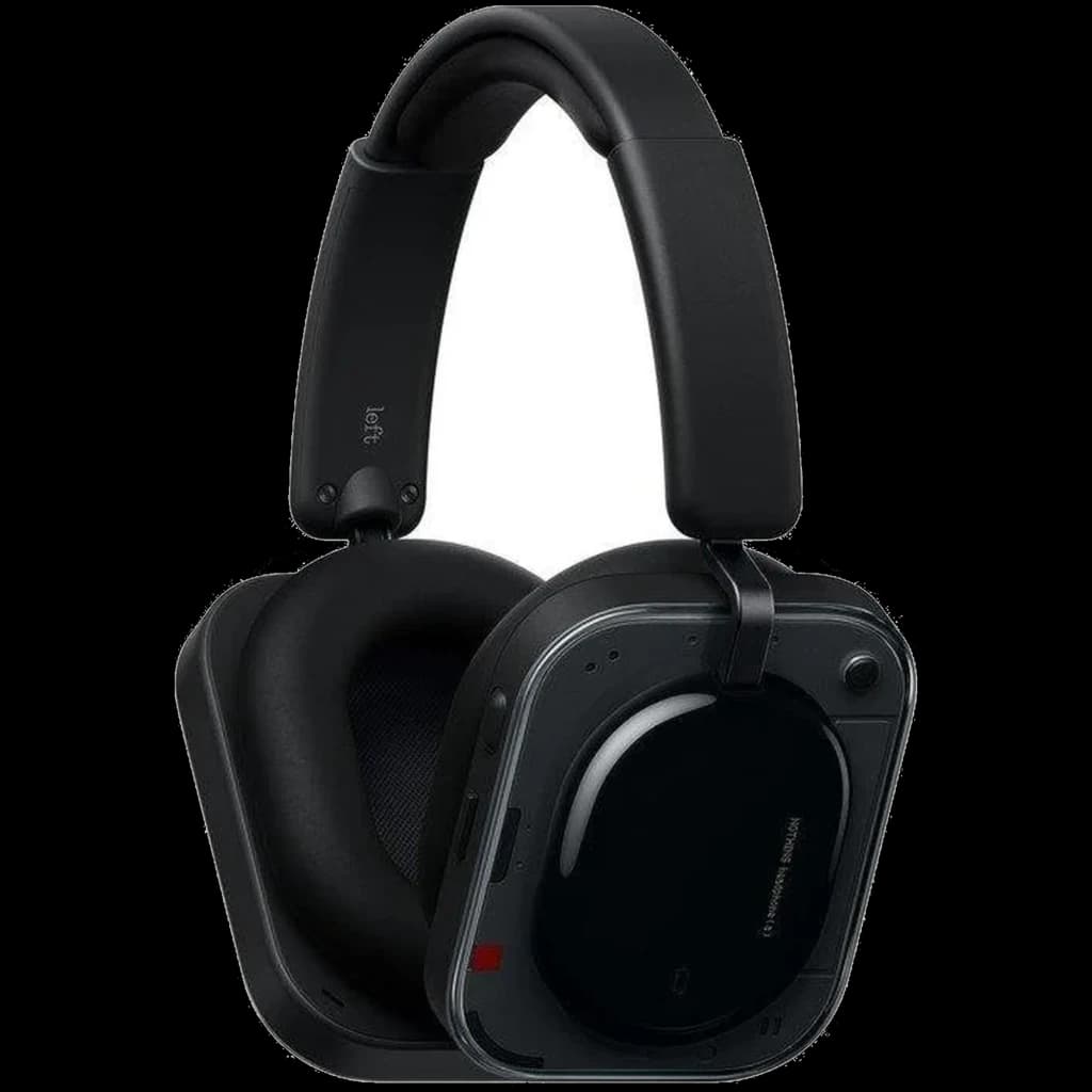 Nothing Headphone a Preto com diadema acolchoada, conchas retangulares brilhantes, almofadas over-ear macias e acabamentos em preto fosco e brilho