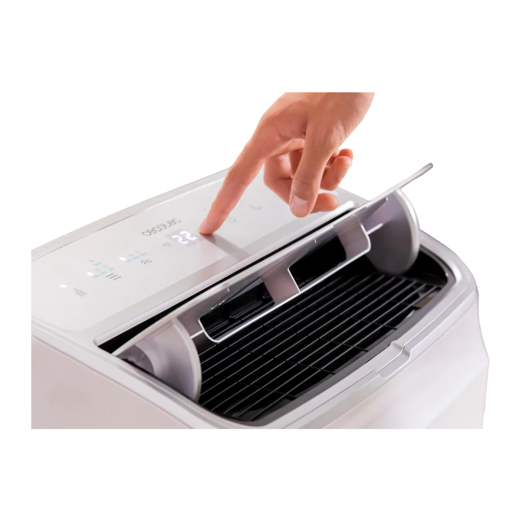 Aire Acondicionado Portátil Cecotec ForceClima 14600 Heating Blanco 14000 BTU/h Bomba de Calor, detalle: mano pulsando panel