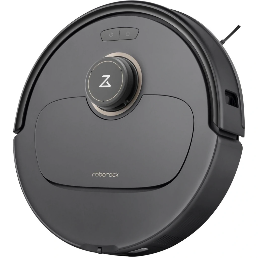 Roborock Qrevo MaxV Preto com base de autolimpeza em cinza fosco, dock alto com dois reservatórios superiores e robô circular com sensor frontal e tapete de - Item2