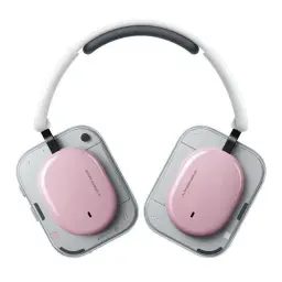 Nothing Headphone a Rosa, auscultadores on-ear sem fios com diadema branca, copas ovais rosa e braços metálicos prateados; design moderno e minimalista