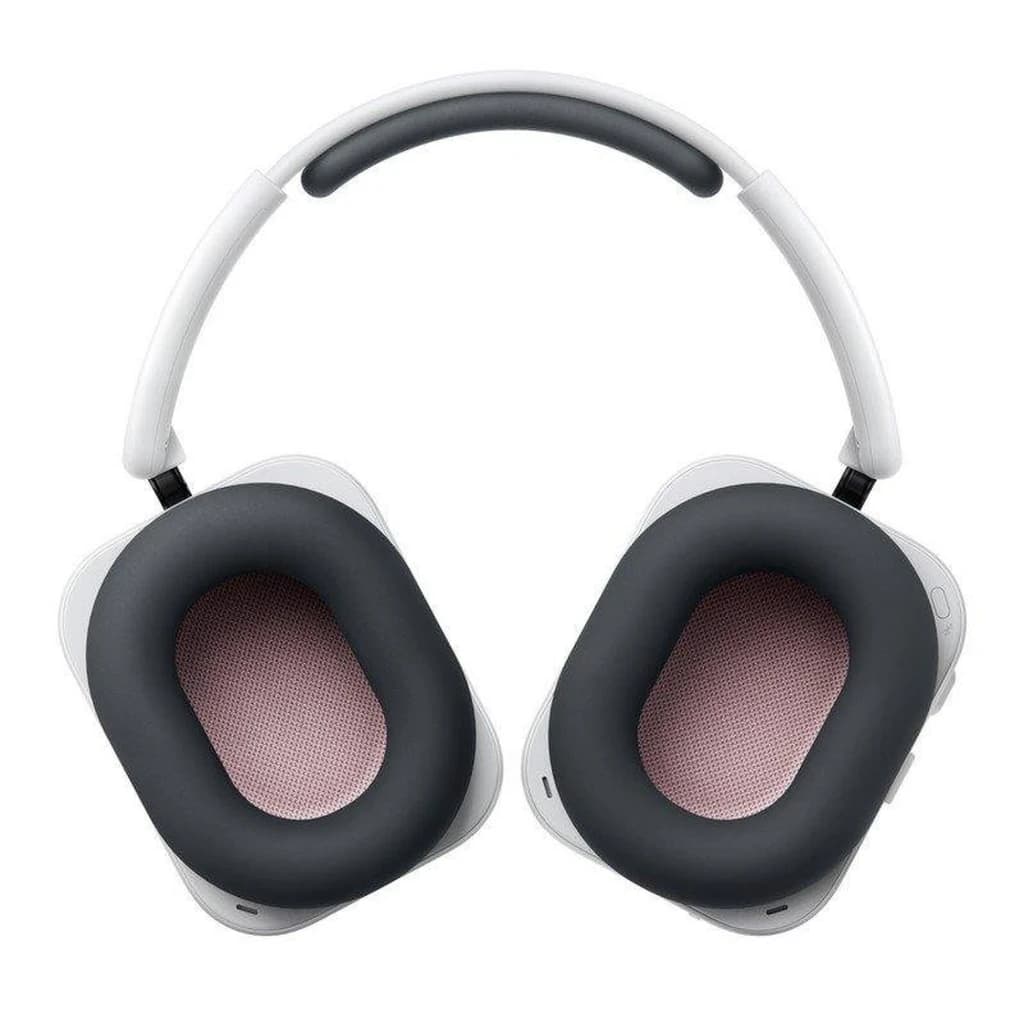 Nothing Headphone a Rosa com diadema: auscultadores over-ear, almofadas pretas macias, grelha interna rosa, arco branco acolchoado e acabamento minimalista