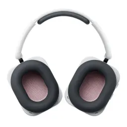 Nothing Headphone a Rosa com diadema: auscultadores over-ear, almofadas pretas macias, grelha interna rosa, arco branco acolchoado e acabamento minimalista