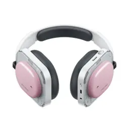 Nothing Headphone a Rosa com conchas quadradas rosa, aro branco e acolchoado preto. Almofadas over-ear, botões laterais e porta USB-C visível