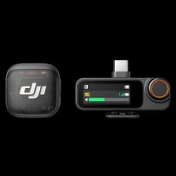 DJI Mic 3 1 émetteur + 1 récepteur compact avec écran OLED, molette orange, ports visibles et indicateurs de niveaux, design noir moderne