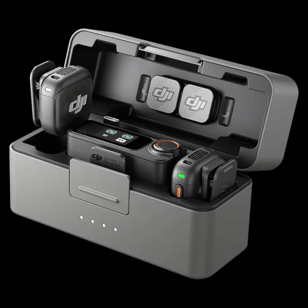 DJI Mic 3 avec 2 émetteurs, un récepteur et un étui de recharge