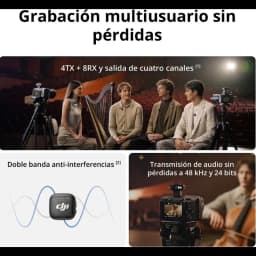 DJI Mic 3 avec audio 48 kHz 24 bits, 4 émetteurs + 8 récepteurs, double bande anti-interférences