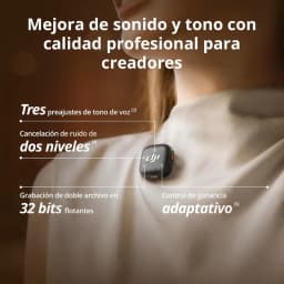 Micro-cravate DJI Mic 3 fixé au col, compact noir avec logo DJI, contrôle de gain adaptatif, capture 32 bits, réduction de bruit à deux niveaux