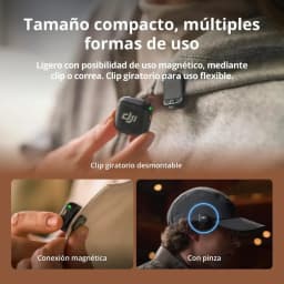 DJI Mic 3 avec 2 émetteurs clip rotatif, 1 récepteur et étui de recharge; fixation magnétique ou pince, LED d’état, format compact et discret