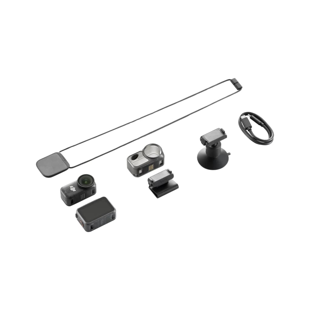 Kit DJI Osmo Nano Standard 128GB Activated 4K avec caméra 4K, boîtier gris, sangle magnétique, support ventouse, clip et câble USB noir
