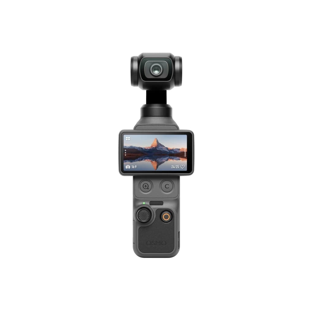 Cámara gimbal DJI Osmo Pocket 4 Standard Edition 4K 120fps con pantalla táctil frontal, joystick, botones de control y lente estabilizada en 3 ejes