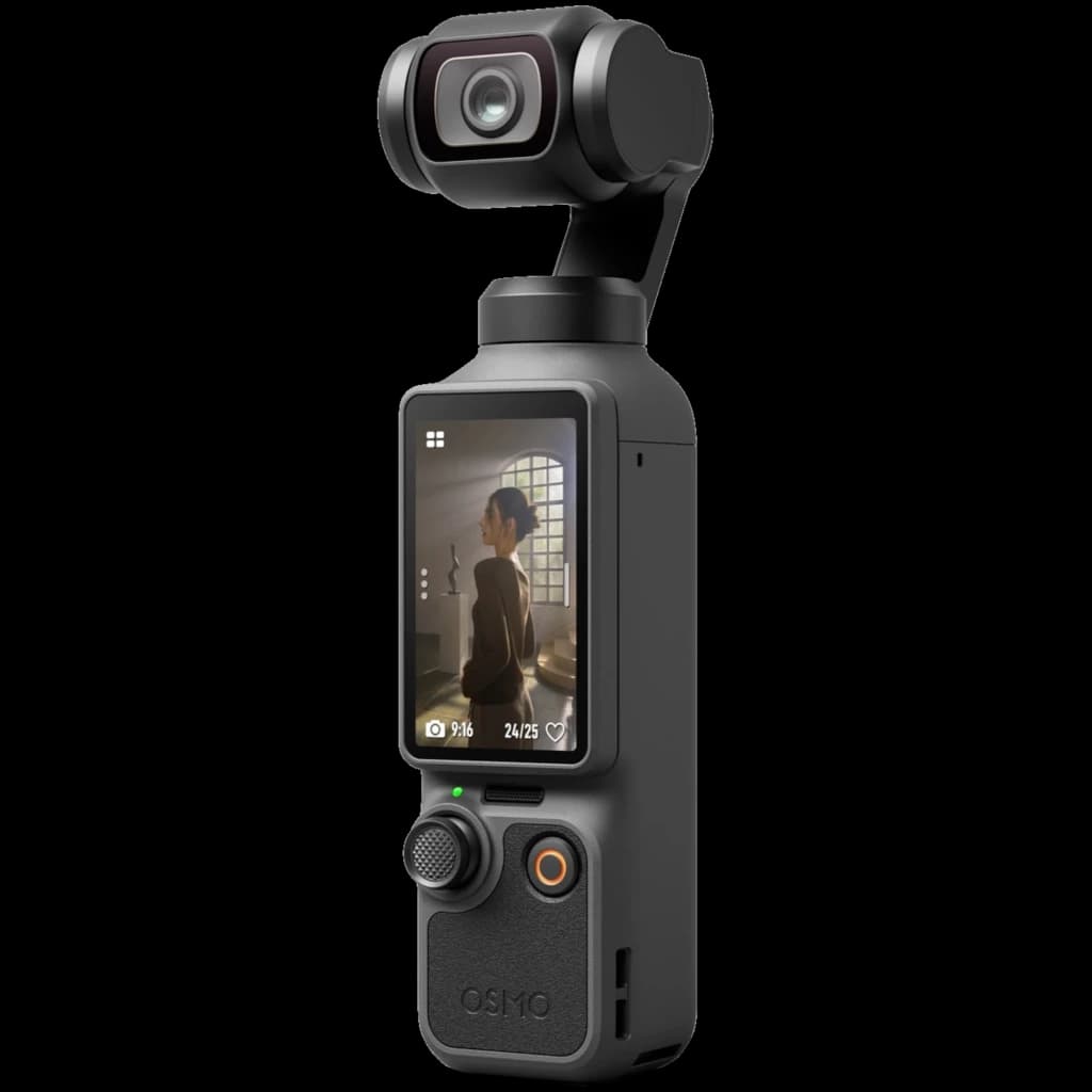 Cámara de bolsillo DJI Osmo Pocket 4 Standard Edition con gimbal 3 ejes, lente grande, pantalla táctil frontal y botón circular; video 4K 120 fps
