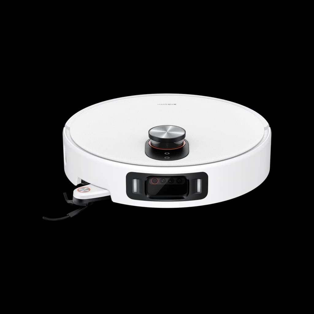 Xiaomi Robot Vacuum H50 Pro 15000Pa Estacion Omni, robot blanco circular con módulo LiDAR superior, sensor frontal y cepillo lateral desplegable