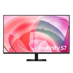 Vista frontal do monitor Samsung ViewFinity S70D de 37" 4K, apresentando um ambiente de trabalho profissional
