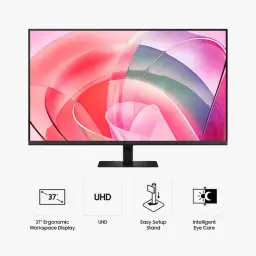 Samsung Viewfinity S70D 37 polegadas 4K UHD, painel VA, molduras finas, base ajustável de fácil montagem, cuidado ocular inteligente, 60 Hz