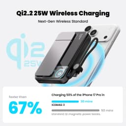 Power bank Sharge ICEMAG 3 con carga inalámbrica Qi2 25W, 10000 mAh, diseño magnético para iPhone, enfriamiento activo y cable lateral integrado