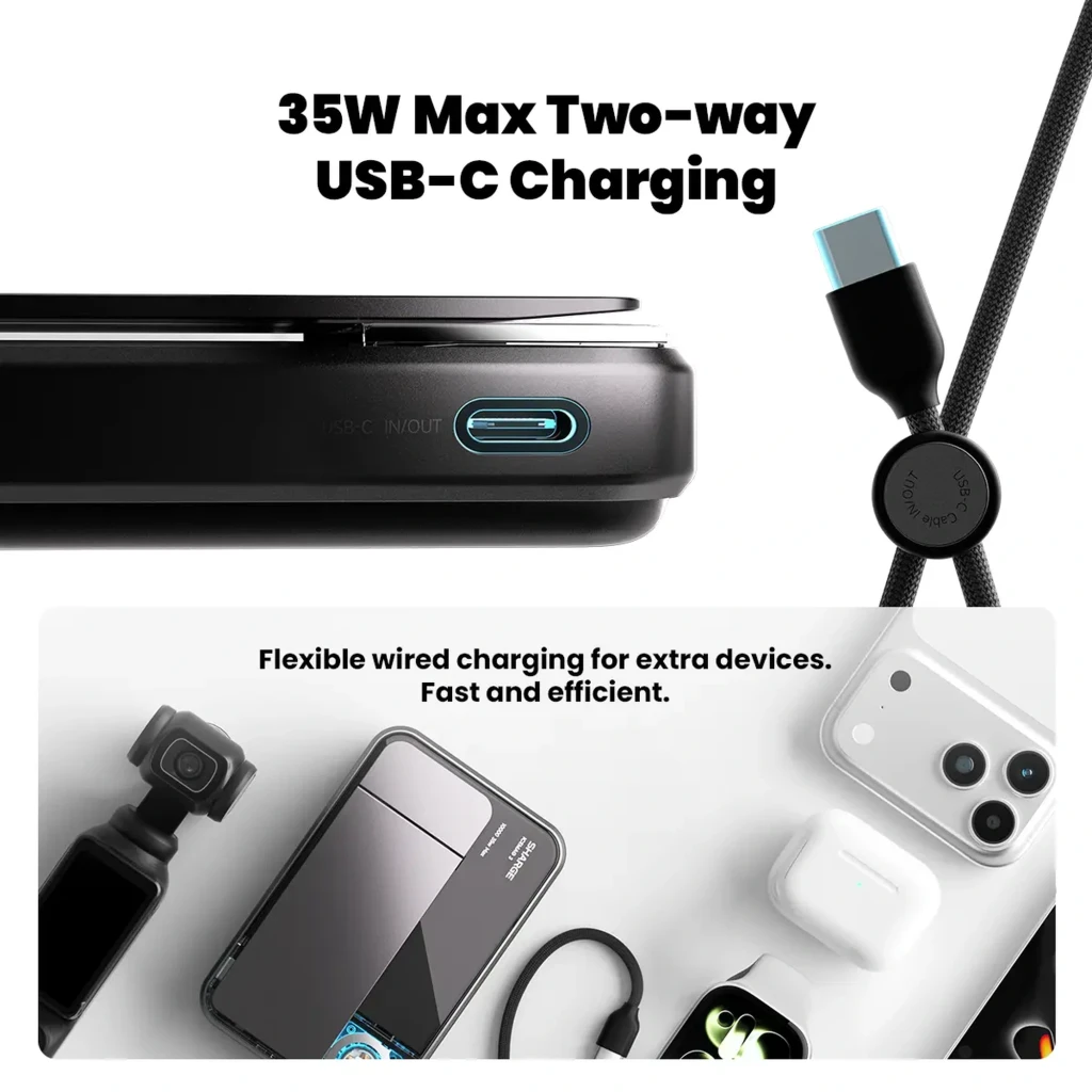 Sharge ICEMAG 3 Qi2 25 W 10 000 mAh com resfriamento ativo, corpo magnético preto, visor transparente do cooler, LEDs de status e alça de pulso elegante - Item7