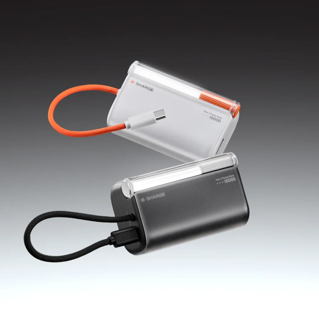 SHARGE Flow 3 45 W 10000 mAh com cabo USB-C integrado, corpo preto translúcido, display lateral de LED, laço de transporte e porta USB-C frontal - Item4